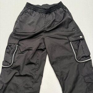 Y2K Black Cargo Parachute Pants Women’s‎ Streetwear Nylon Silky Reflective Trim